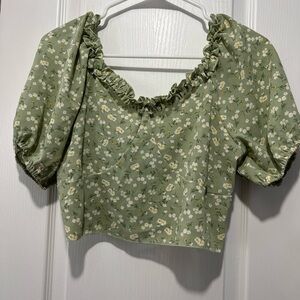 ROMWE Green Floral Crop Top